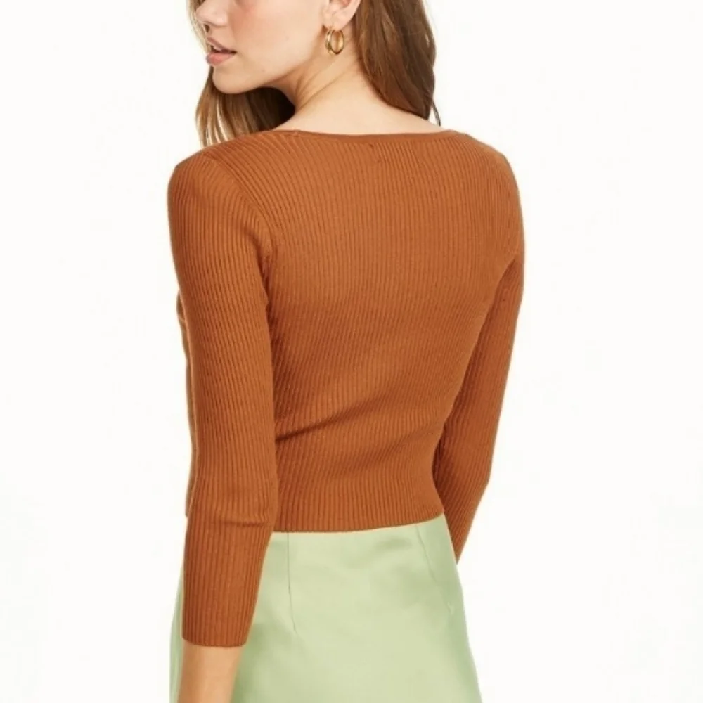 Danielle Bernstein Tie Front Ribbed Crop Cardigan Honey Ginger NWT Size 1X - Picture 2 of 11